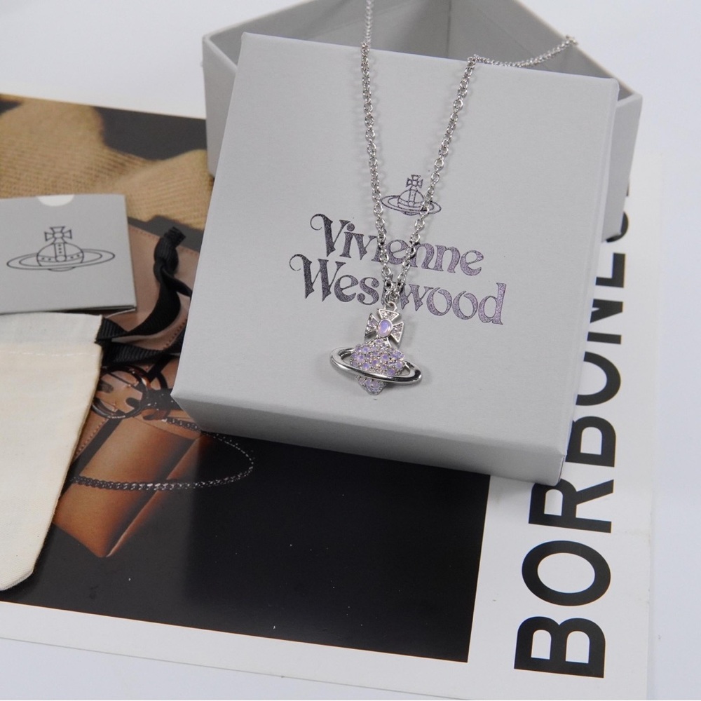 Vivienne Westwood Saturn Heart Necklace-Purple